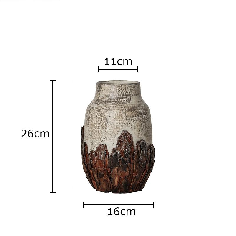 Retro Double-layer Coarse Ceramic Vase Table Decoration Artificial Flower Decorative Flowers Arrangement Room Aesthetic Decor