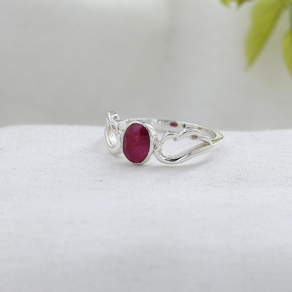 Angel Wings Ring, Lab Created Ruby Silver Ring, Pure 925 Sterling Silver Handmade Jewelry, Women Silver Ring