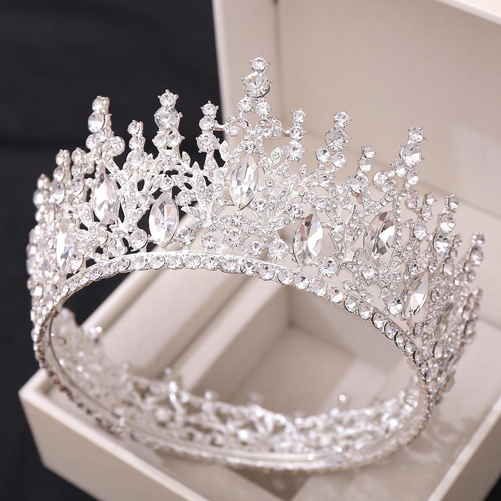 New Bridal Tiara Crystal Crown, European Style Alloy Inlaid with Rhinestones, Birthday and Wedding Round Crown