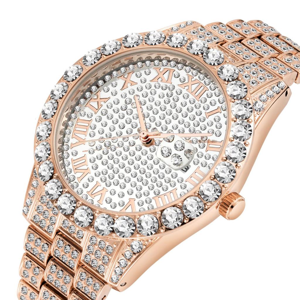 UWIN Men Women Watches Stainless Steel Band Fashion Luxury Rhinestones Quartz Elegant Casual Wristwatches Business Watch
