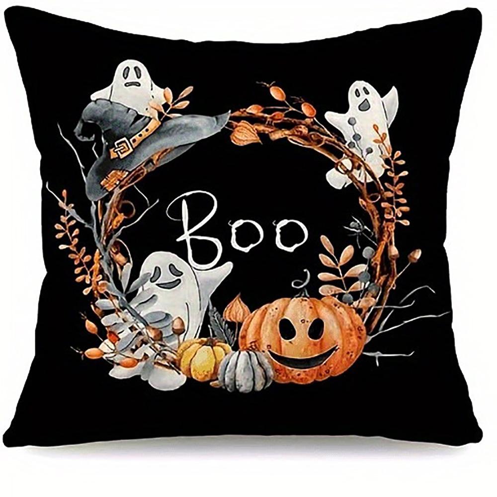 Boo with Pumpkins and Ghosts On PillowSuitable for Living Room Bedroom Sofa Decorative Cushion Cover Pillow Cover