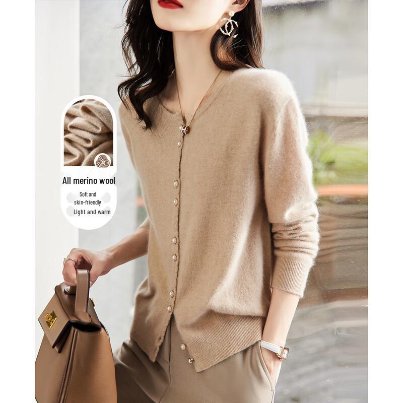 Demana Women's 100% Merino Wool Round Neck Cardigan