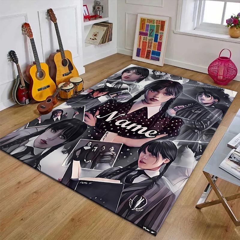 Custom Addams Family Wednesday Mat Personalized Name, Polyester Washable Indoor Entryway Rug, Gift for Christmas, Easter, Thanksgiving Day