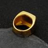 Men's Gold-Plated Diamond Square Ring, European & American Hip Hop Style, Personalized Trendy Titanium Steel Finger Ring