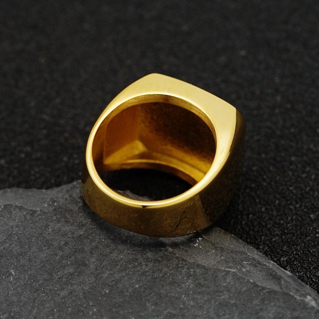 Men's Gold-Plated Diamond Square Ring, European & American Hip Hop Style, Personalized Trendy Titanium Steel Finger Ring