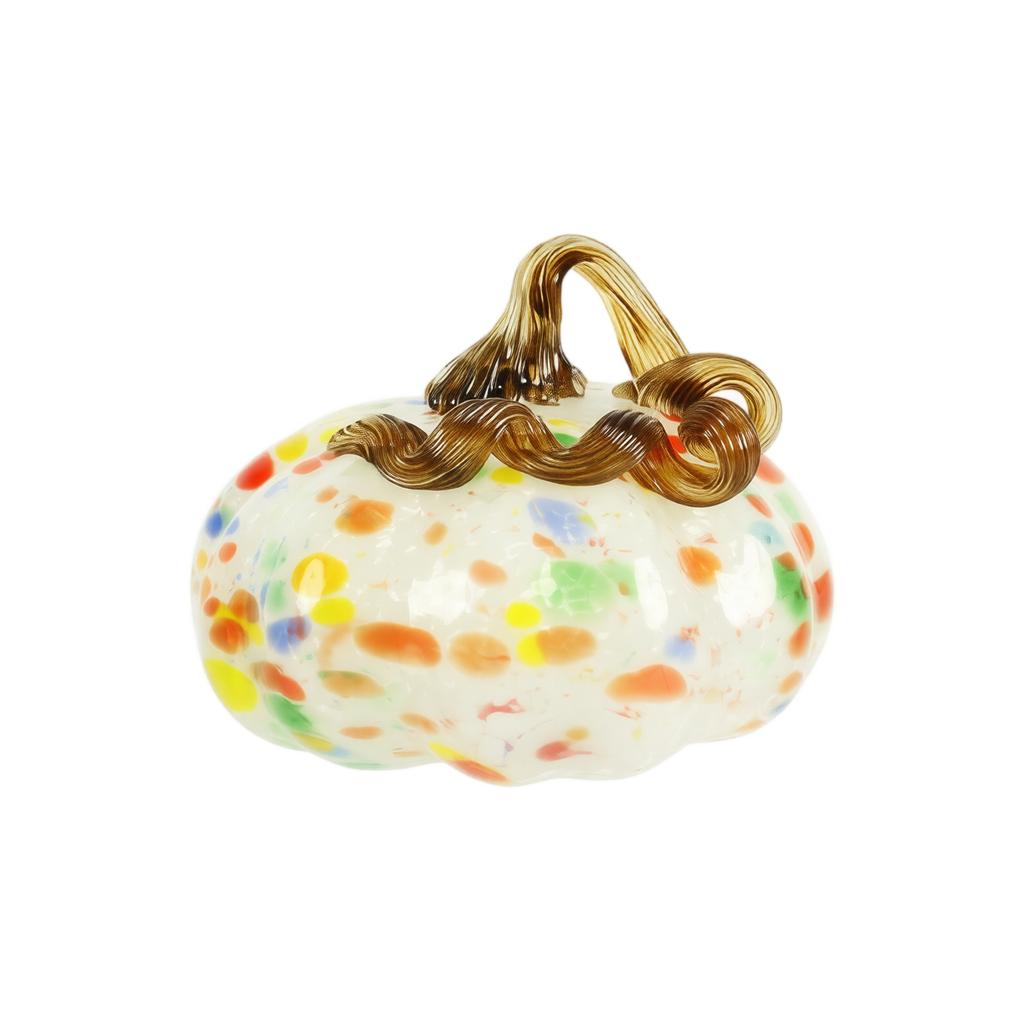 Hand Blown Glass Pumpkin Ornament with Swirled Stem for Table Centerpiece Fall Harvest Party Home Decor Display