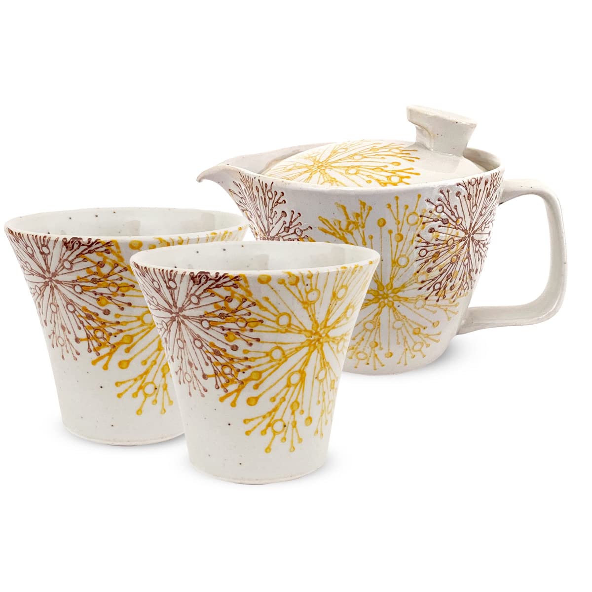 

Kunzan Kiln Teapot Hasami Made in Japan and Pair of Stylish Tea 240cc and Serves 1 to Includes Tea Flower Center Yellow J-kitchens Set, Ware, (Teapot