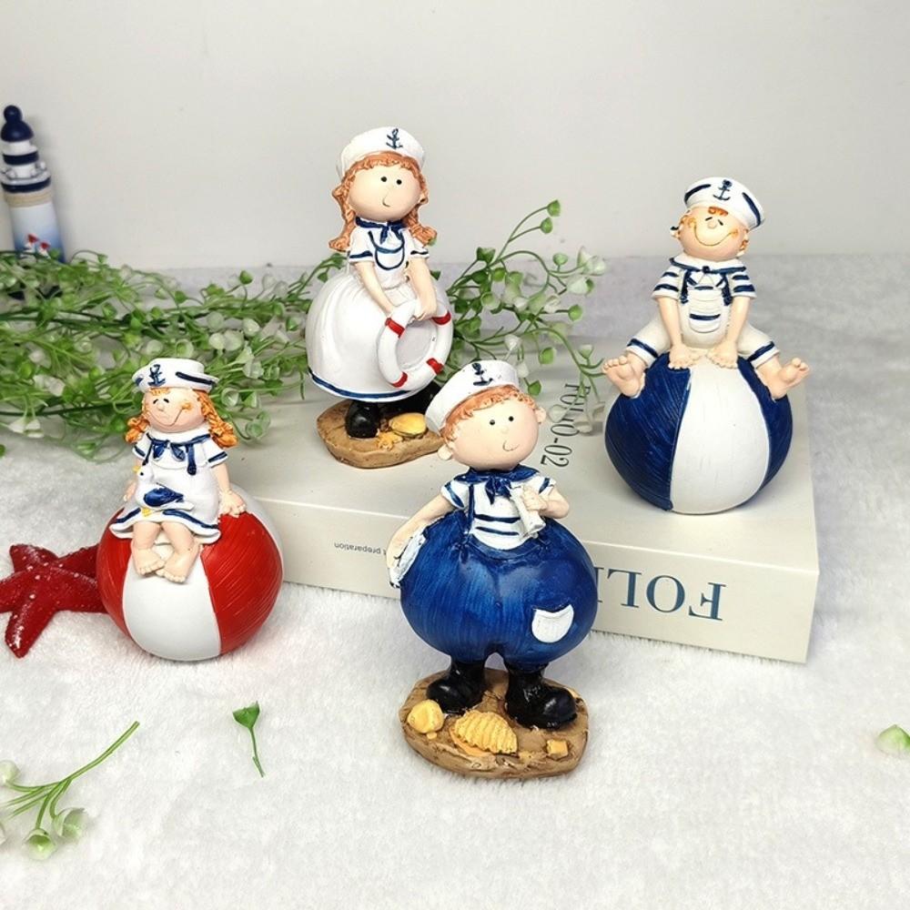 Mediterranean Style Ocean Couple Doll Statue Seaside Theme Couple Figure Model Entrance