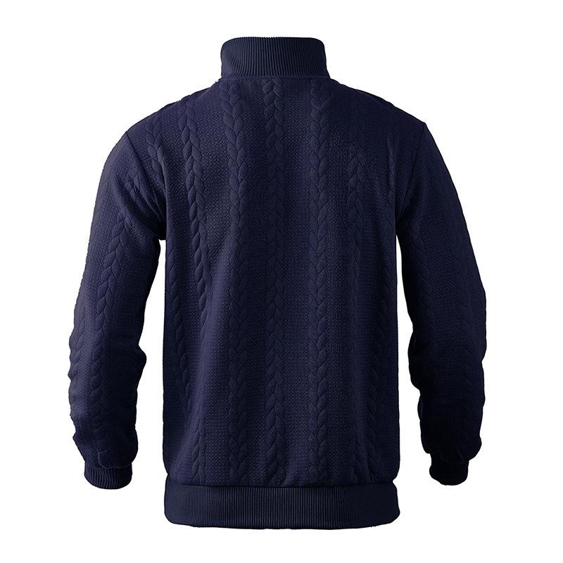 Retro Casual Stand Up Collar Zipper Pullover Loose Knit Jacquard Autumn/winter Long Sleeved Sweatshirt
