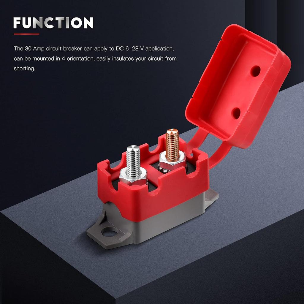 BBTO 4 Pieces DC 12V - 24V Automatic Reset Circuit Breaker Circuit Breaker With Cover Stud Bolt For Automotive And More (30 Amp)