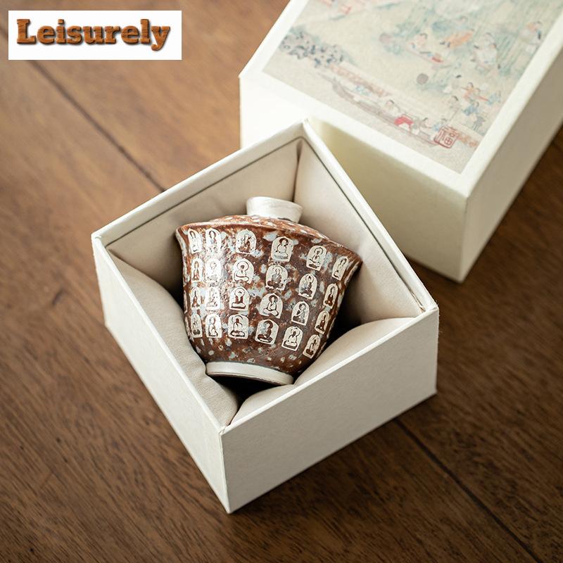 100ML Handmade Old Rock Mud Gaiwan Luxury Gilded Silver Buddha Tea Tureen Tea Brewing Cover Bowl Tea Items Accessories Craft