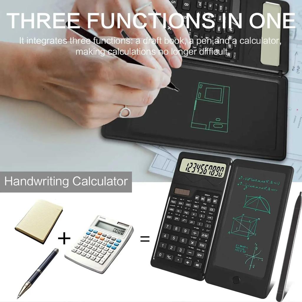 Smart Folding Portable Scientific Calculator with Solar Charging and Handwriting Pad One Touch Zero Function
