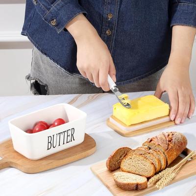1 Set Butter Dish with Lid and Butter Curler Knife Keeper Container for Kitchen Farmhouse Decor