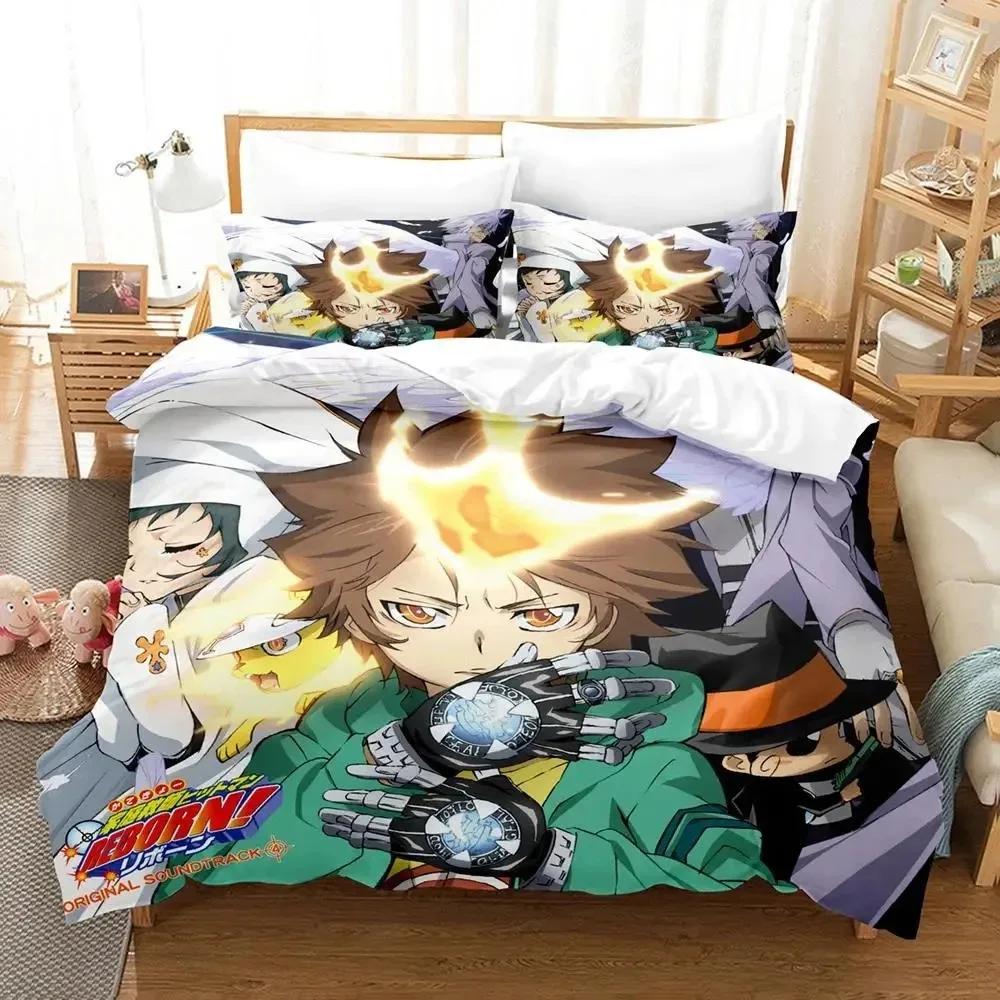 Anime Hitman Reborn Bedding Set Duvet Cover Bed Set Quilt Cover Pillowcase Comforter King Queen Size Boys Adult Bedding Set