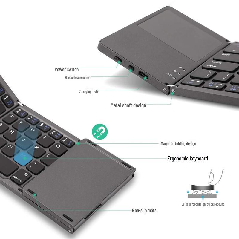 OLOEY Ultra-thin Tri-fold Bluetooth Keyboard with Touchpad