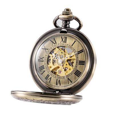 TREEWETO Automatic Mechanical Pocket Watch Half Hunter Case Steampunk Skeleton Dial Men Women Ladies