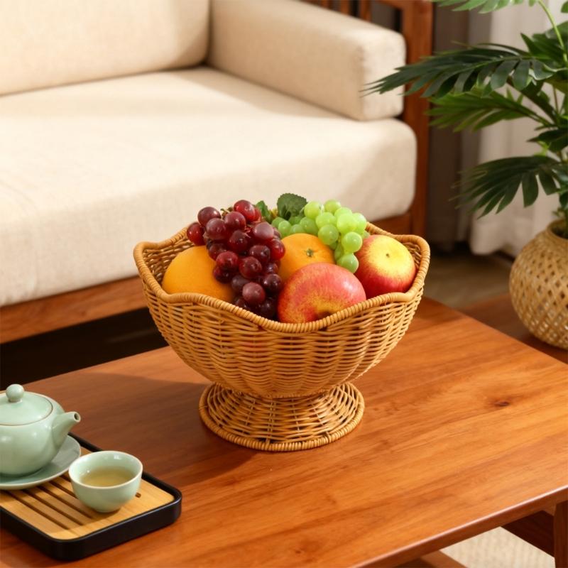 Elegante Cesto Frutta e Verdura Effetto Rattan Materiali PP Organizzatore Multiuso per Cucina con Design Floreale