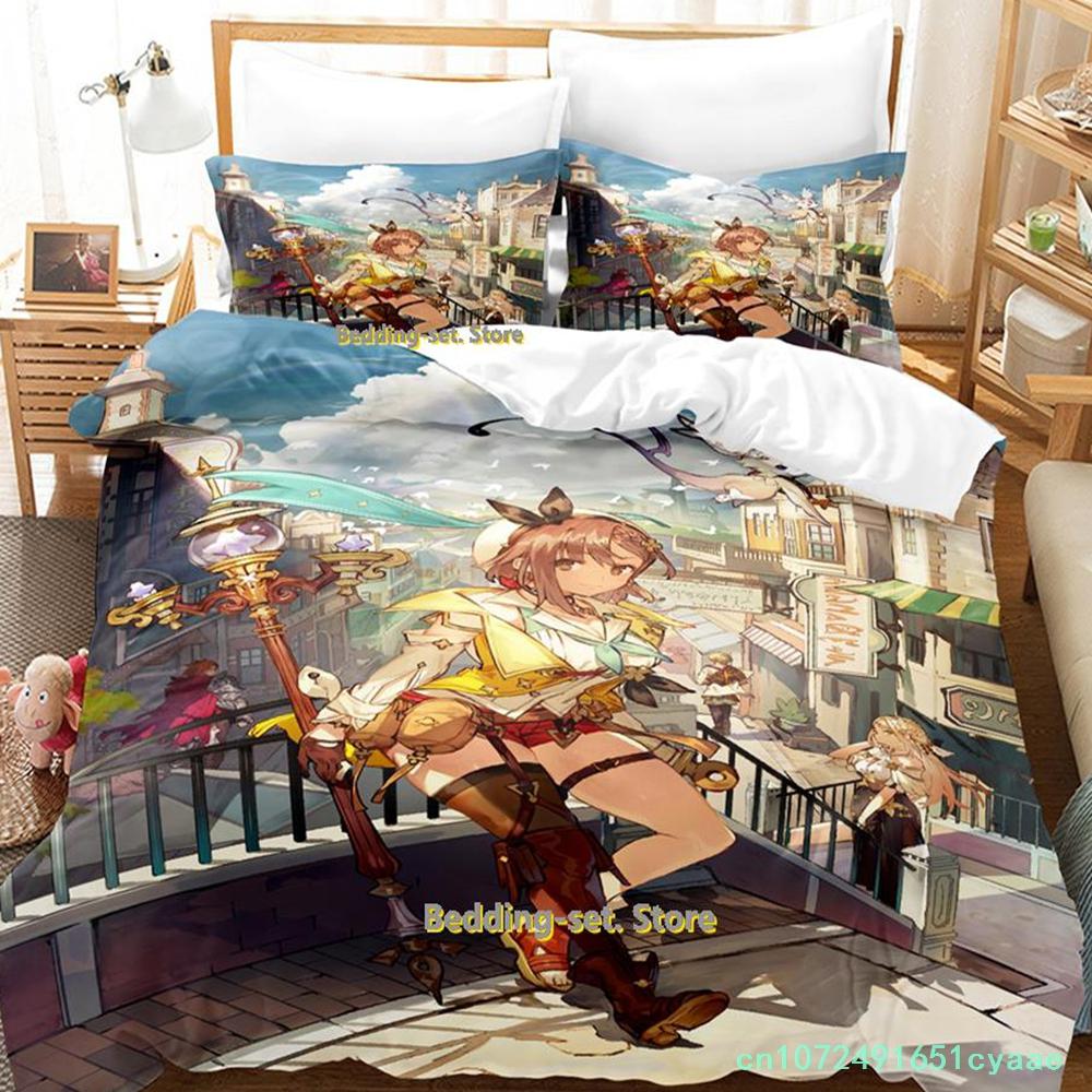 Kawaii Atelier Ryza Bettwäscheset Einzelbett Twin Full Queen King Size Bettset Erwachsene Kind Schlafzimmer Bettbezugsets Mädchen Anime Bett