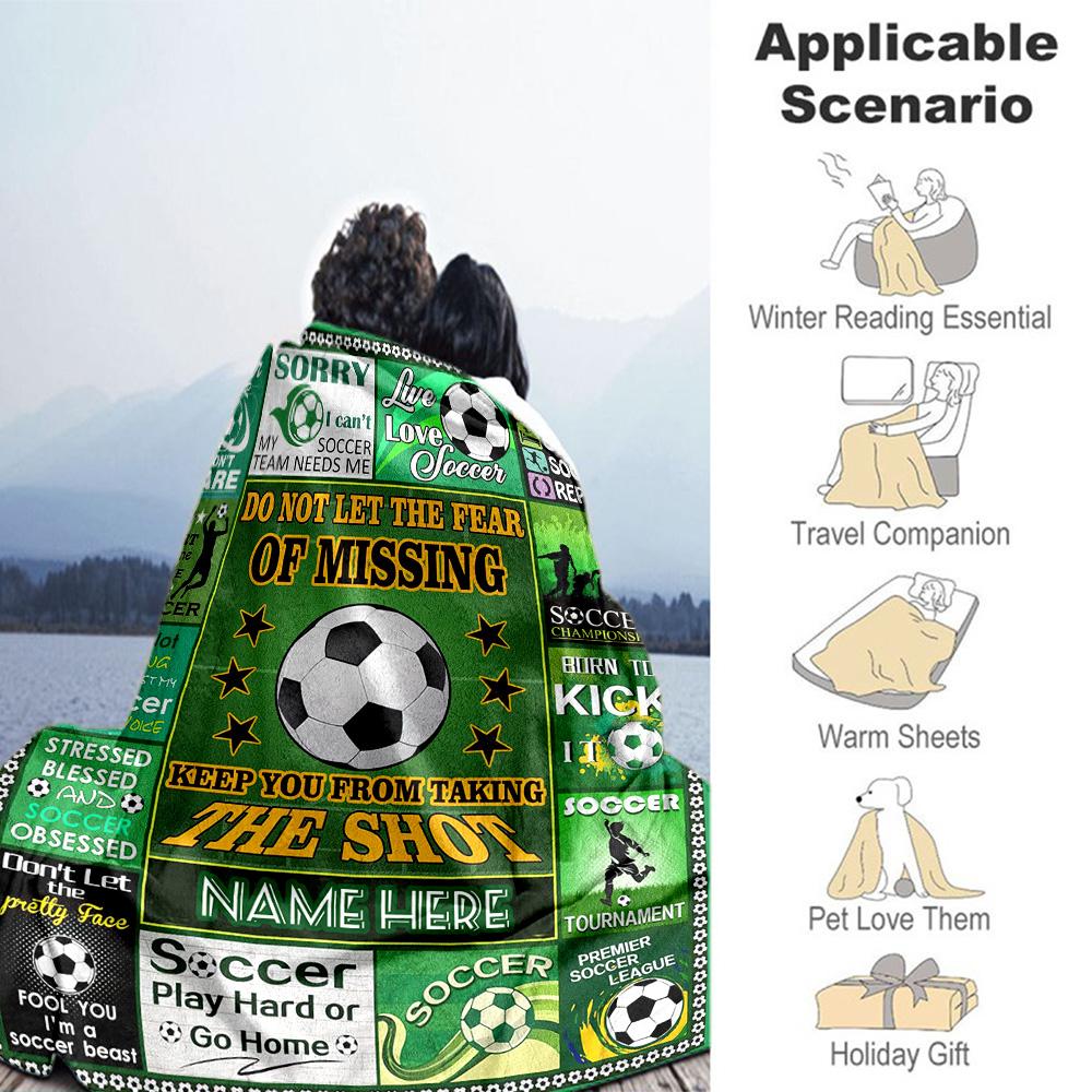 Play Soccer Personalized Text Blanket Lightweight Customizable Blanket Ultra-Soft Perfect for Chair Nap Couch Sofa All-Season Use