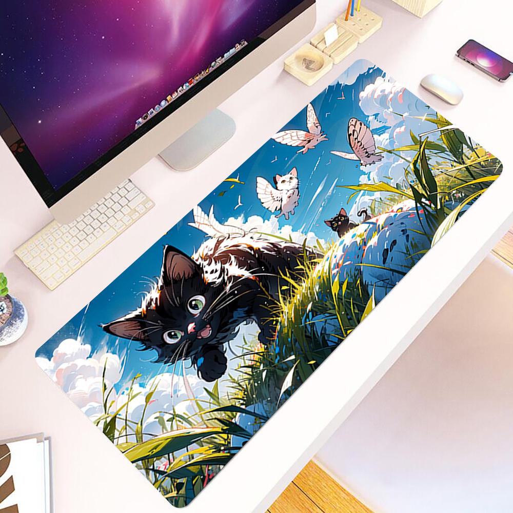 Cute Cat Natural Rubber Laptop Carpet XXL Mice Pad Custom HD Large Home keyboardpad MousePad 80x30CM Lock Edge Large Mousepad