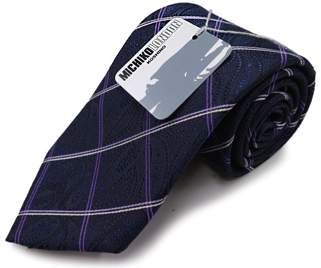 Märkeshalsduk Tillverkad i Japan Jacquardvävd Mönster Paisley Silke [Michiko London] 100% (Mönster B Marinblå)