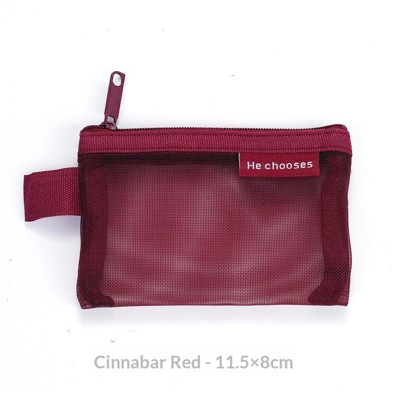 Small Portable Travel Square Solid Color Nylon Mesh Coin Bag Lipstick Key Earphone Id Credit Card Storage Pouch Organizer