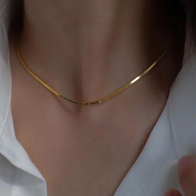 Women Minimalist Gold Flat Snake Bone Chain Necklace