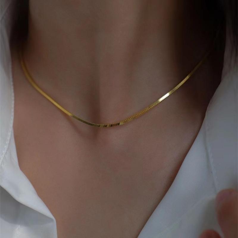Women Minimalist Gold Flat Snake Bone Chain Necklace 1pcs золотой