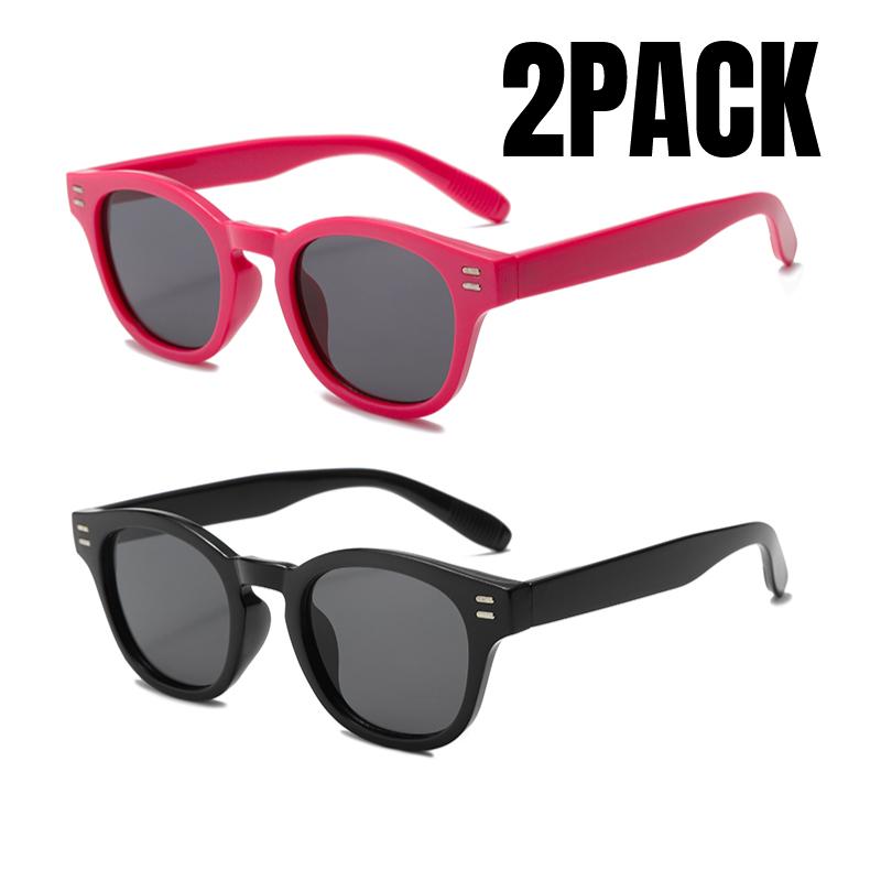 2PACK Fashion Small Round Sunglasses Women Retro Clear Ocean Lens Shades UV400 Men Rivets Punk Sun Glasses