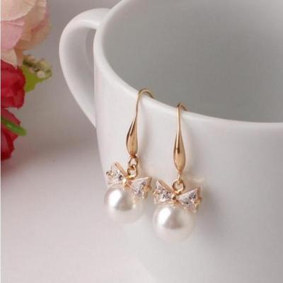 Earrings Flash Diamond Bow Earrings Pearl Earrings Zircon Earrings