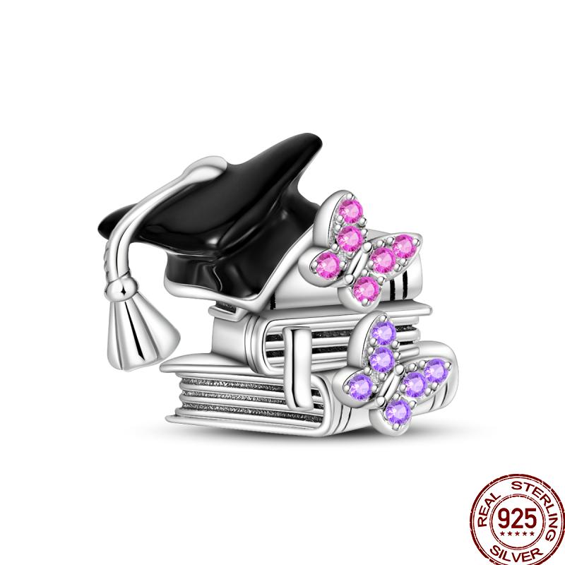 Graduation Series Pure Copper Metal Bachelor's Hat Certificate Flowers Charm Bead Components Bead Components Compatible With Pan Authentic Original