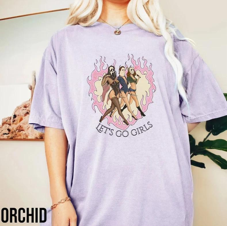 Let s Go Girls Halloween Shirt, Halloween Horror Movie Parody Shirt L