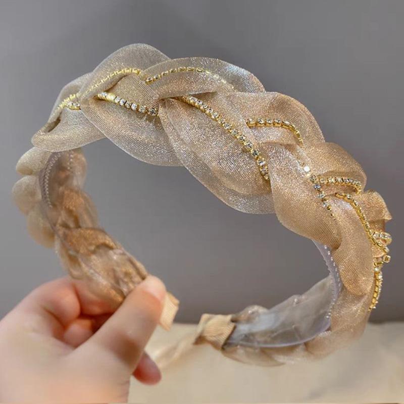 Organza braided headband claw chain diamond twist hairband fashion women's hair accessories