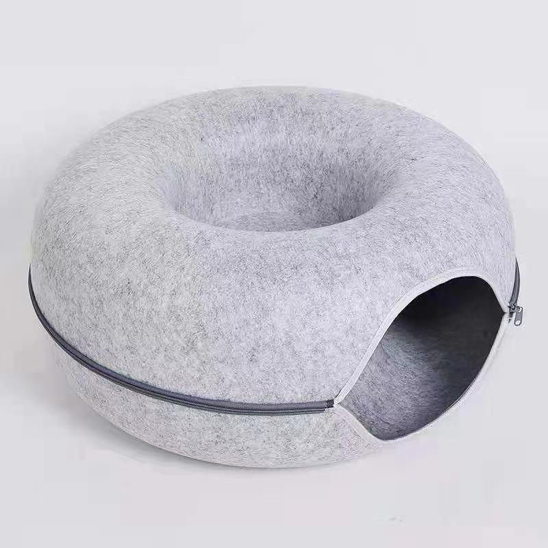 Donut Tunnel Style Felt Cat Bed - Breathable, Removable, Washable, All-Season Use