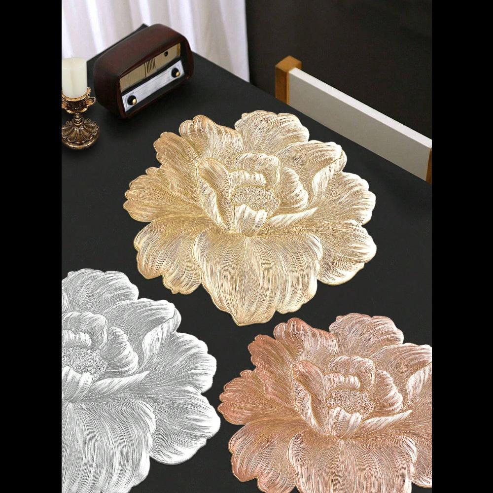 1 ks Zlatá Růže Květina Kulaté Prostírání, Vodotěsné, Omyvatelné, Snadno se Čistí, Otírá, Protiskluzové, Žáruvzdorné, Vhodné pro Domácí Dekoraci