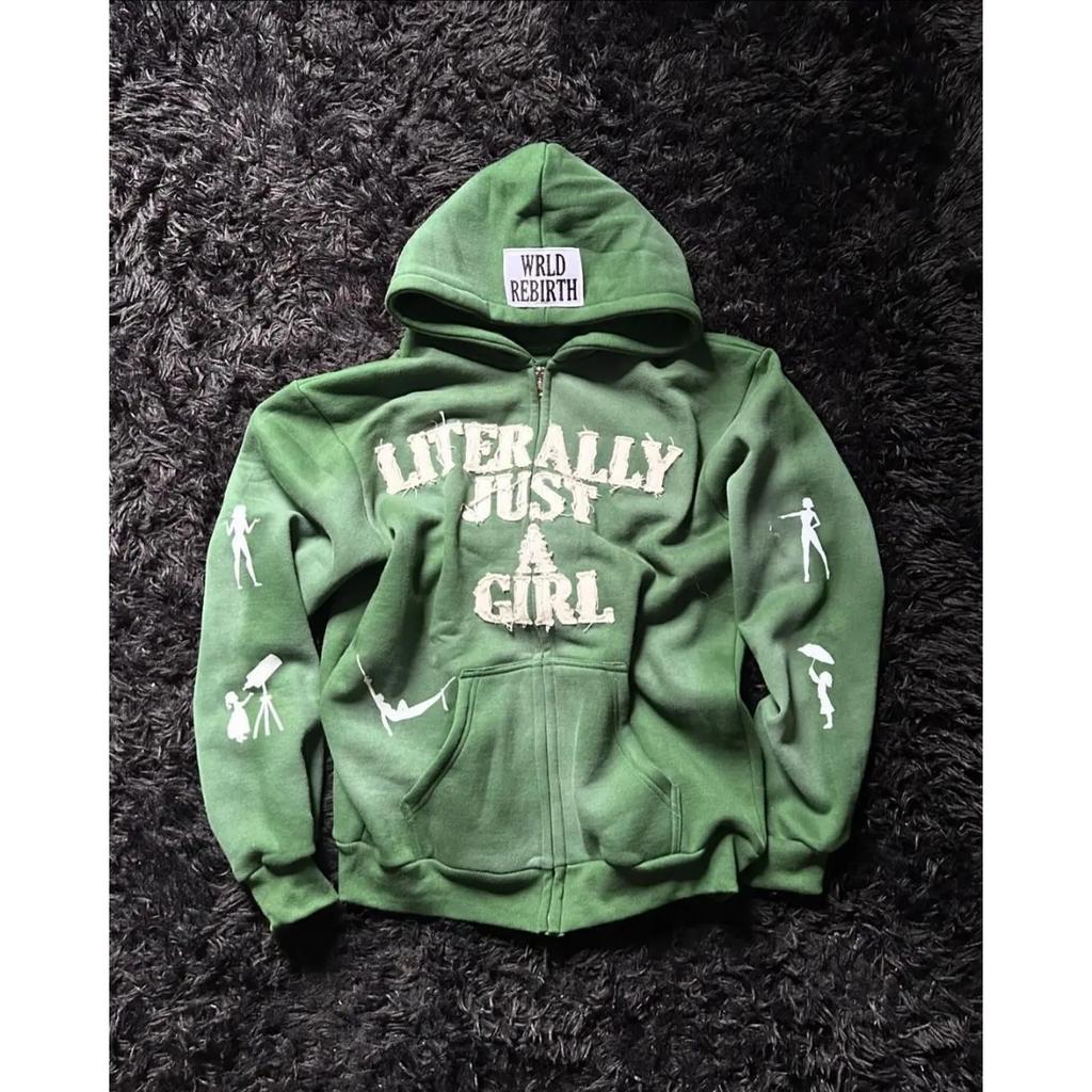 American Y2K Hip Hop Alphabet Embroidered Hoodie Personalized Street Men's and Women's Loose Zipper Cardigan Top