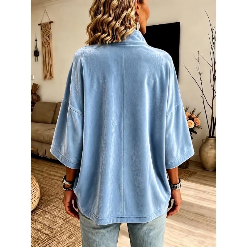 Women Velvet Top V Neck Long Sleeve Loose Fit Soft Fabric