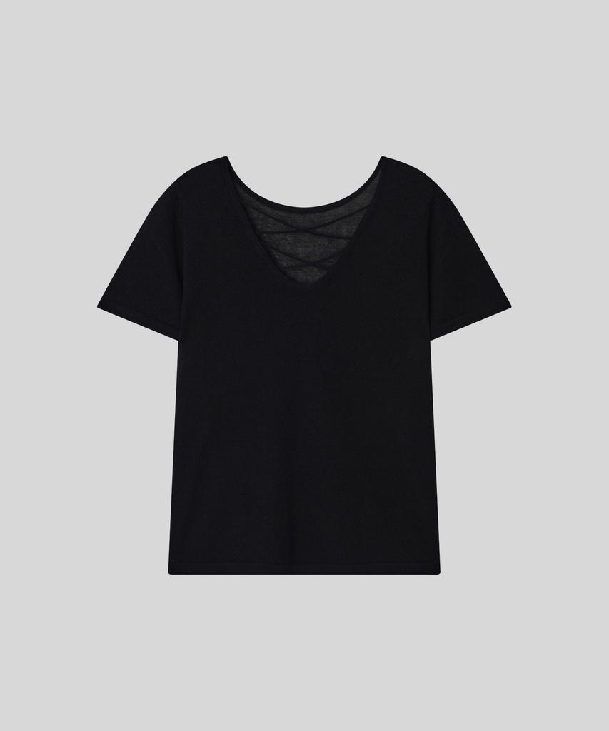 Oqual Two-Way Cool Viscose V-Neck Short Sleeve Knit, Black