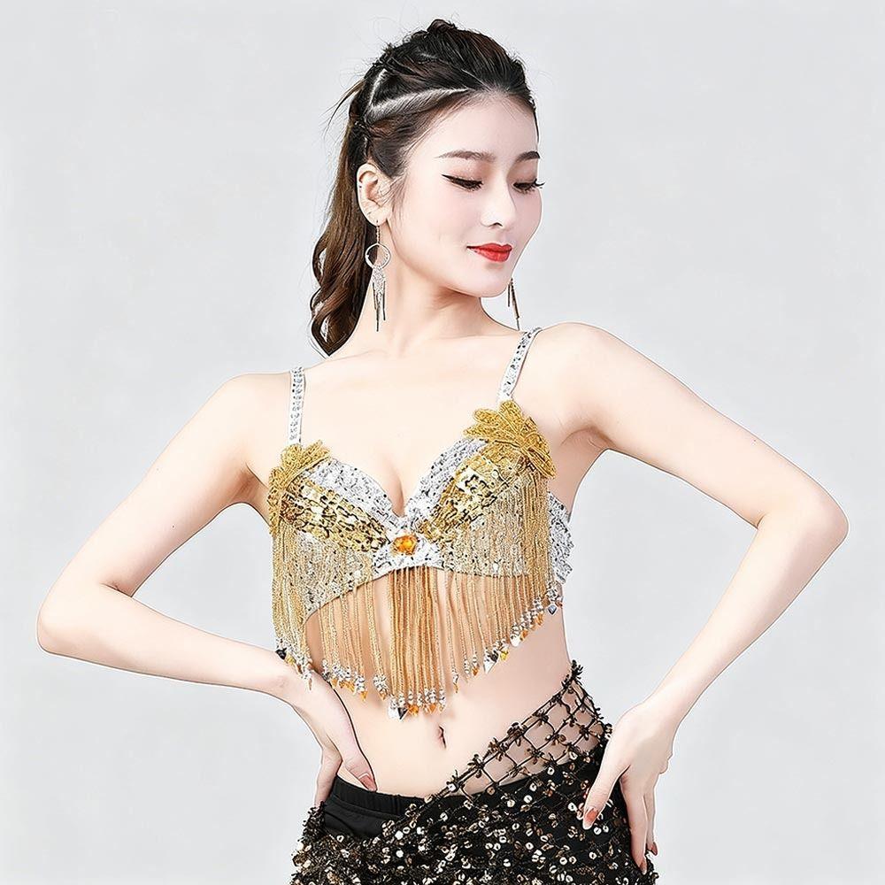 Adjustable Straps Belly Dance Tops Beaded Tassels Sparkly Bra Charming Dance Wear Women