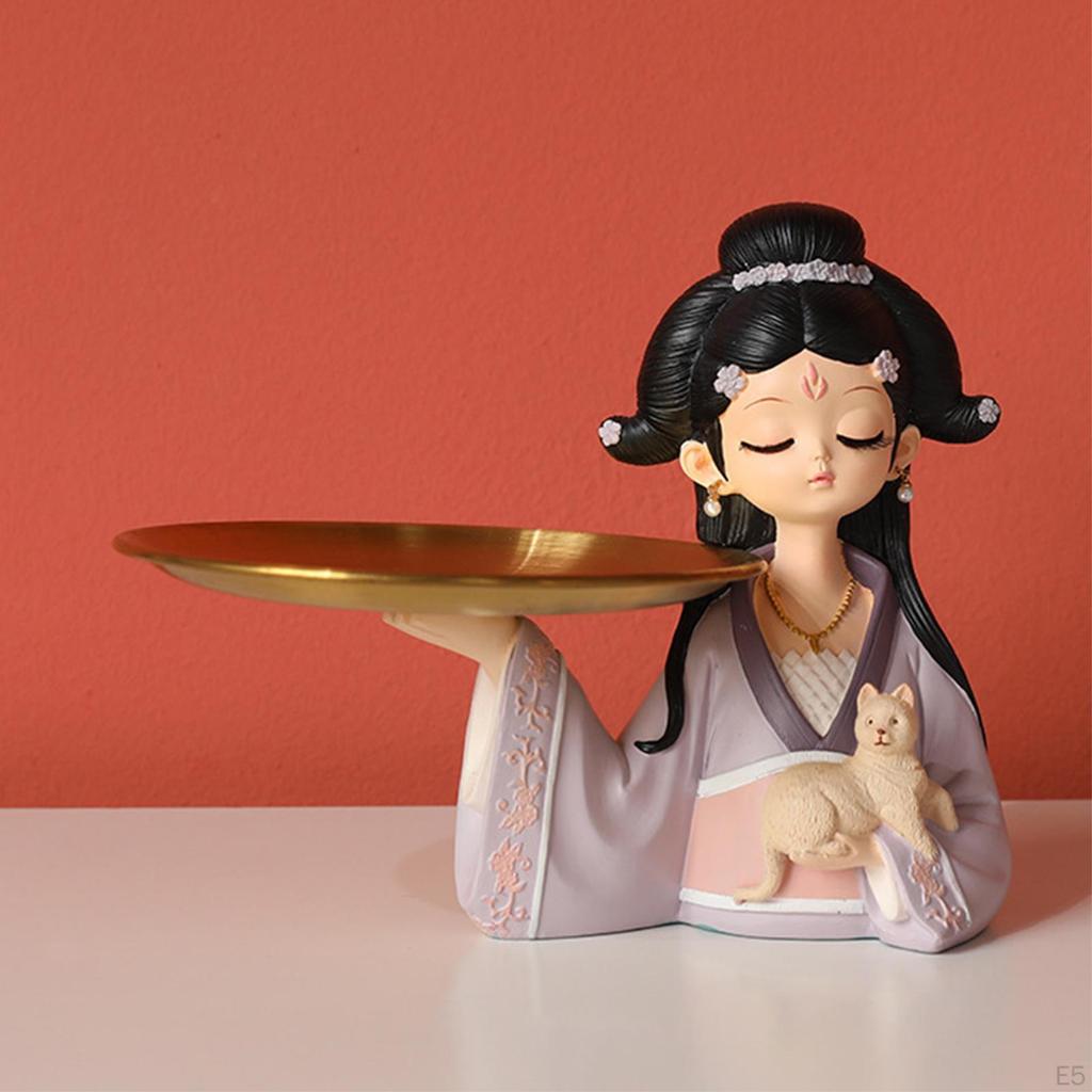 Girl Figure Statue with Storage Tray Jewelry Desk Organizer Ornament