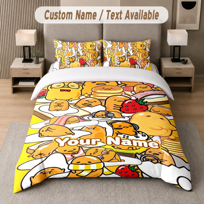 Custom Name Gudetama 3Pcs Duvet Cover Set Personalized Text Bedding Pillowcases Bedroom
