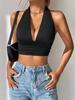 Crop Top Phumee Sleeveless Backless Halter Deep V-neck A2067