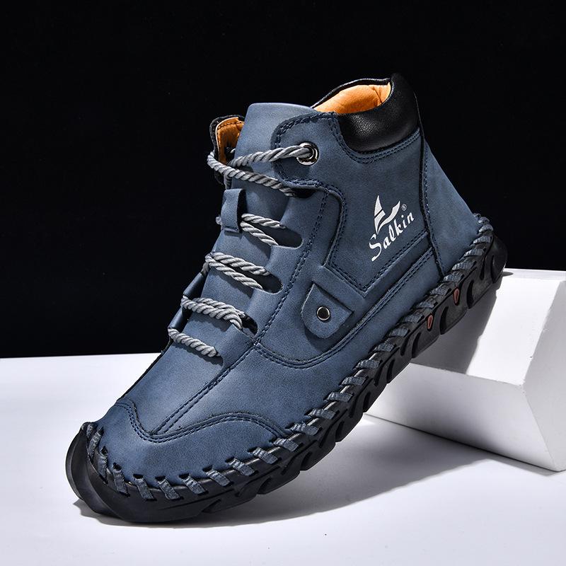 2025 Autumn/winter Men's Casual Shoes Short Boots Mid Top, Large-sized Handmade Ankle Boots Work Boots
