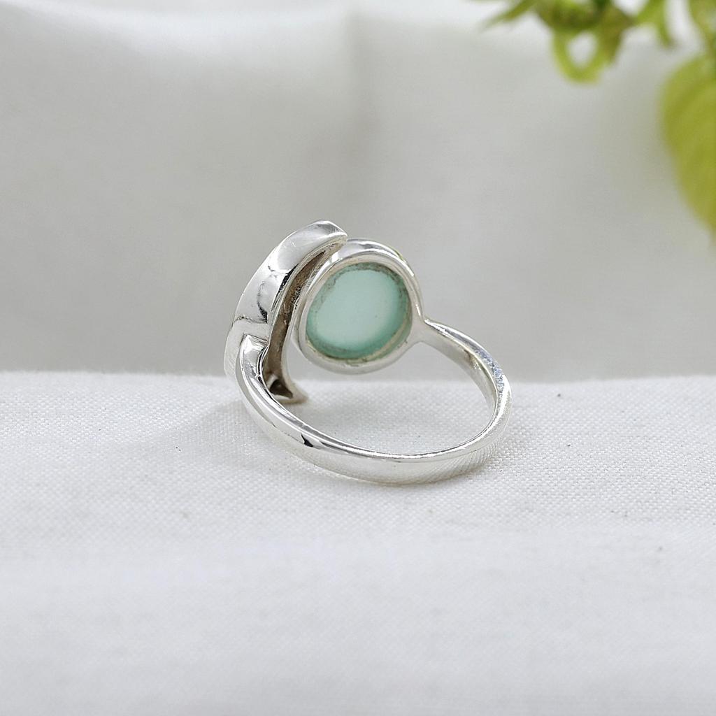 Half Moon Aqua Chalcedony Silver Ring, 100% 925 Sterling Silver Handmade Jewelry, Unisex Jewelry Ar8929