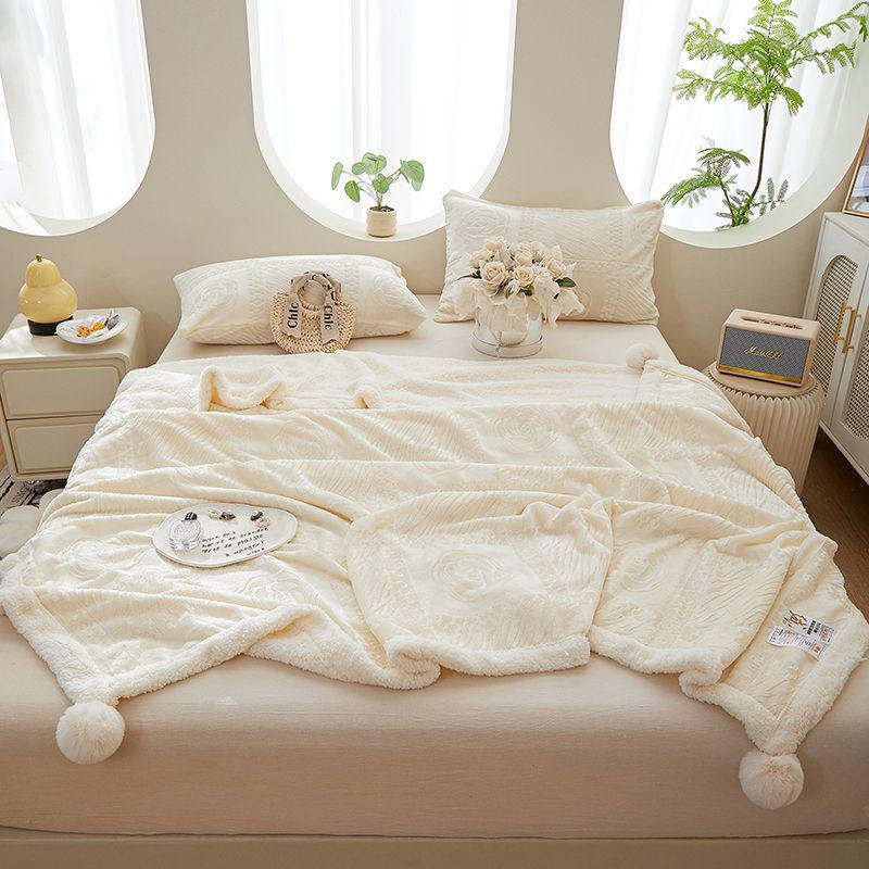 G5Z Coral Fleece Office Nap Blanket - Snow Rabbit Velvet Jacquard Shawl