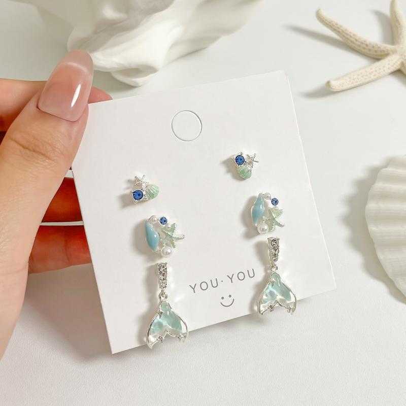 1Set Simple And Compact Silver Needle Earring Set Love Geometric Earring Combination Cute Sweet And Versatile Earrings