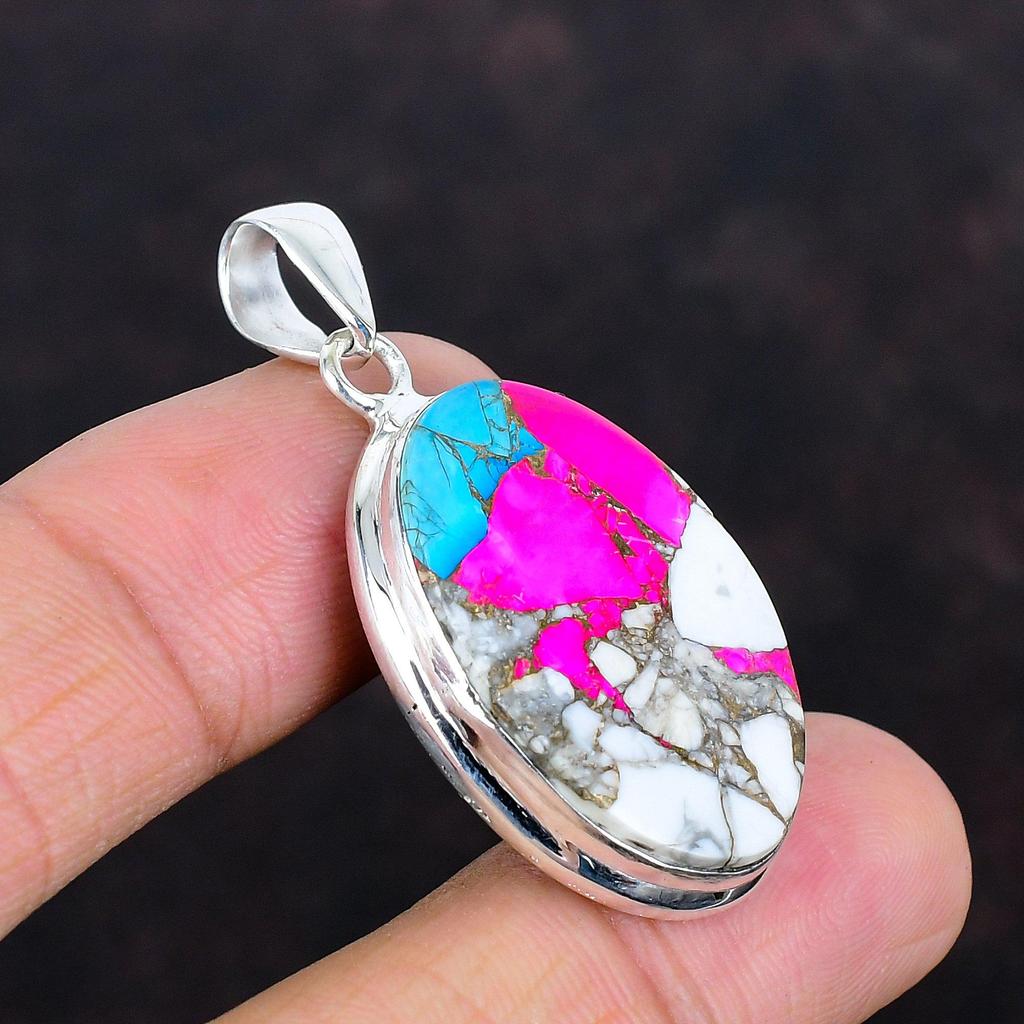 Cotton candy turquoise pendant gemstone pendant handmade jewelry 925 sterling silver pendant statement pendant gifts for wife unique jewelry