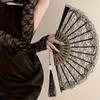 1pc Vintage Black K Lolita Hanfu Cheongsam Style Folding Hand Fan, Party Favors For Women, Birthday, Wedding, Rave Accessories, Bridesmaid Gifts