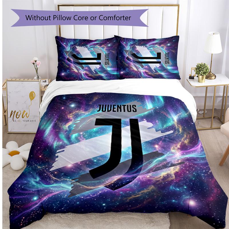 Juventus FC Pattern Printed 3PCS Bedding Set Soft Skin-Friendly Washable Duvet Cover & Pillowcases Set All Season Bedroom