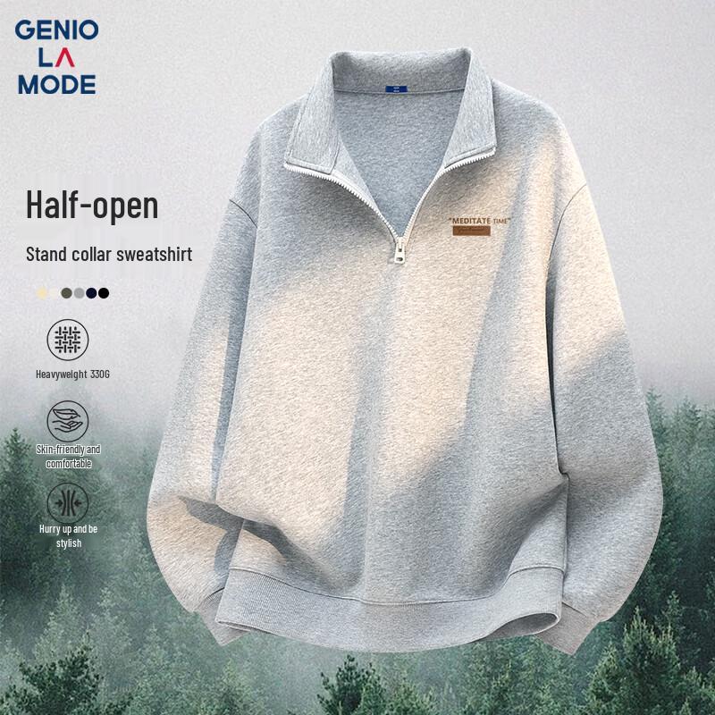 GENIOLAMODE Men's Half-Zip Stand Collar Hoodie